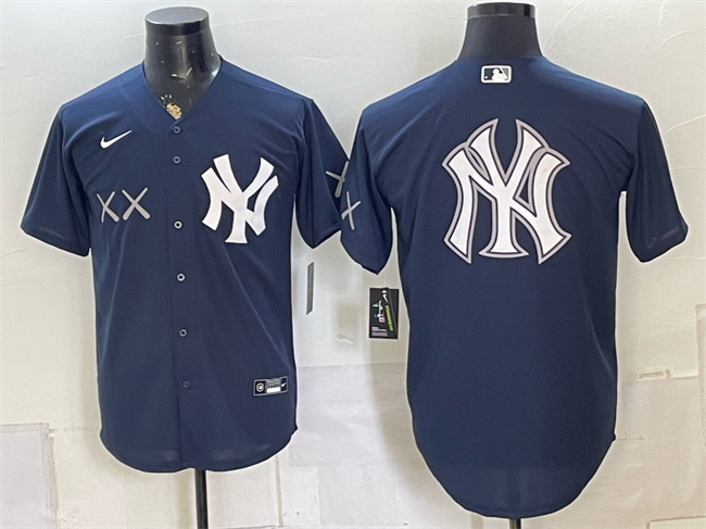Men's New York Yankees x KAWS Team Big Logo Navy Stadium Stitched Baseball Jersey